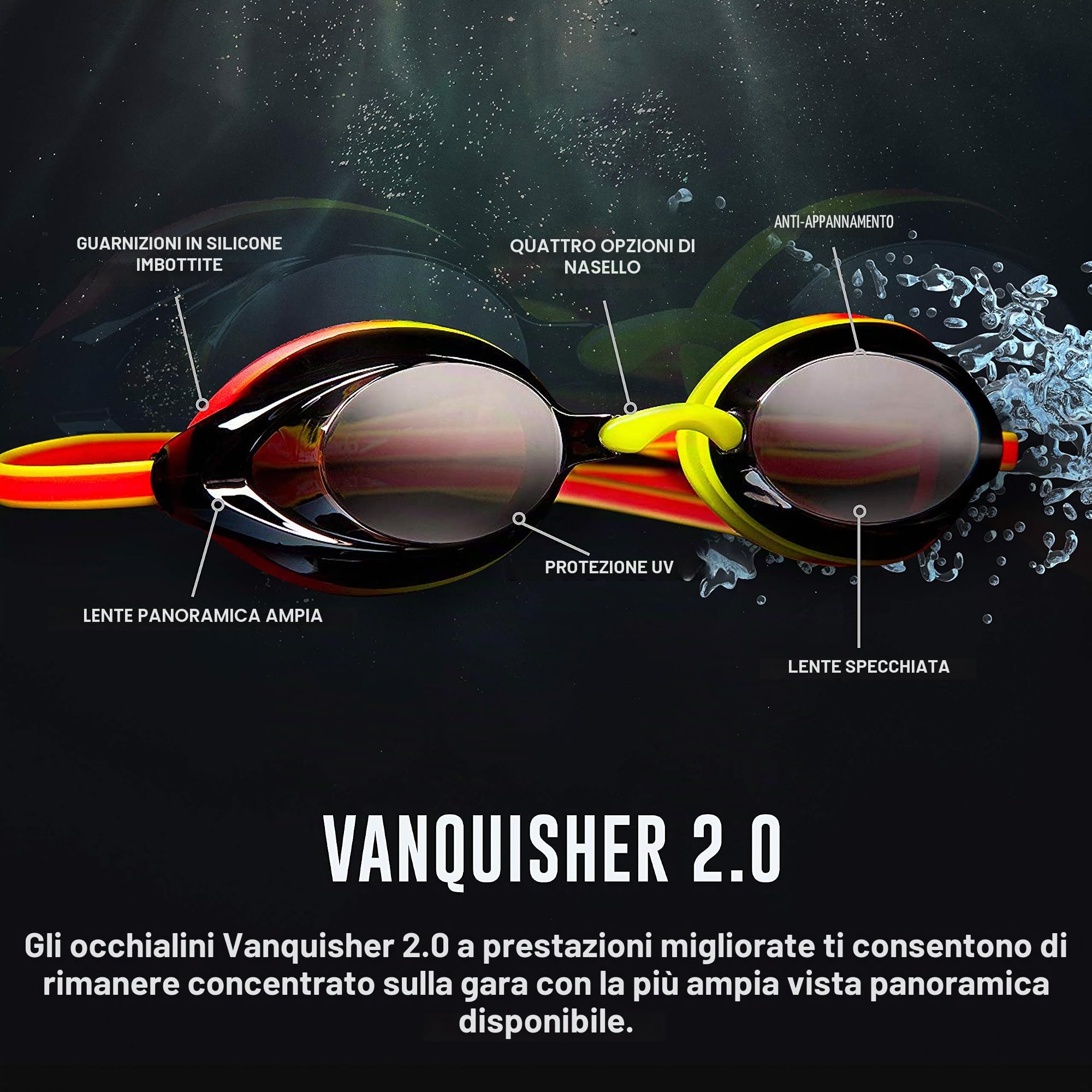 Speedo Vanquisher 2.0 Mirrored Swim-Swimming Racing Goggles-Silver Anti-Fog