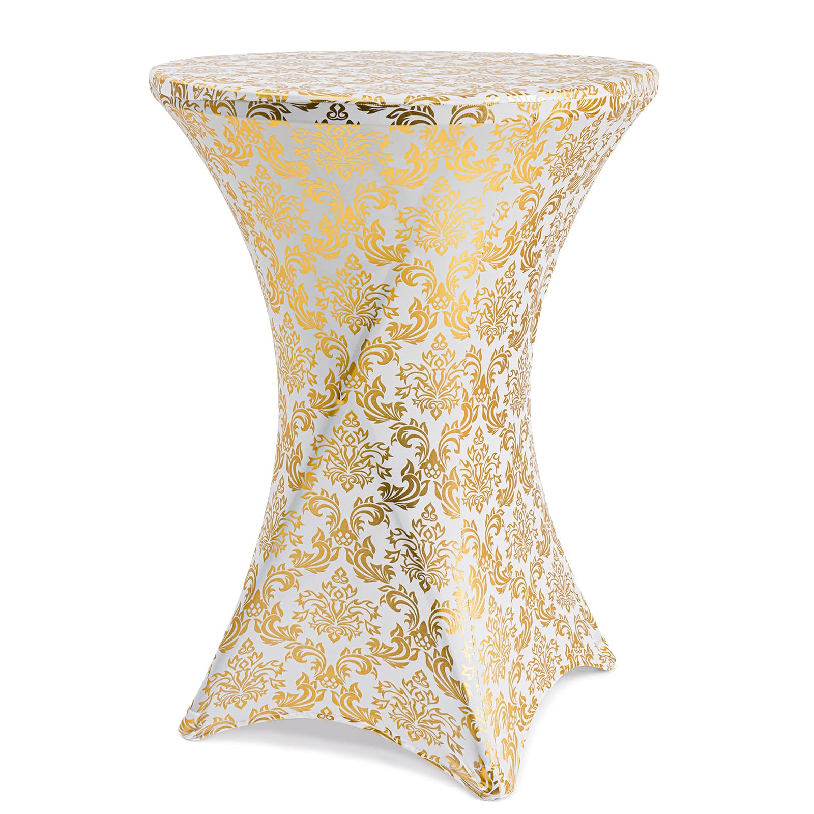 ANMINYCocktail Table Covers Bronzing Gold Flower Print Removable Washable Spandex Stretch Decorative Fitted Tablecloth for 24x43 Inch Highboy Four-Way Round Bar Banquet Tables - Gold Flower