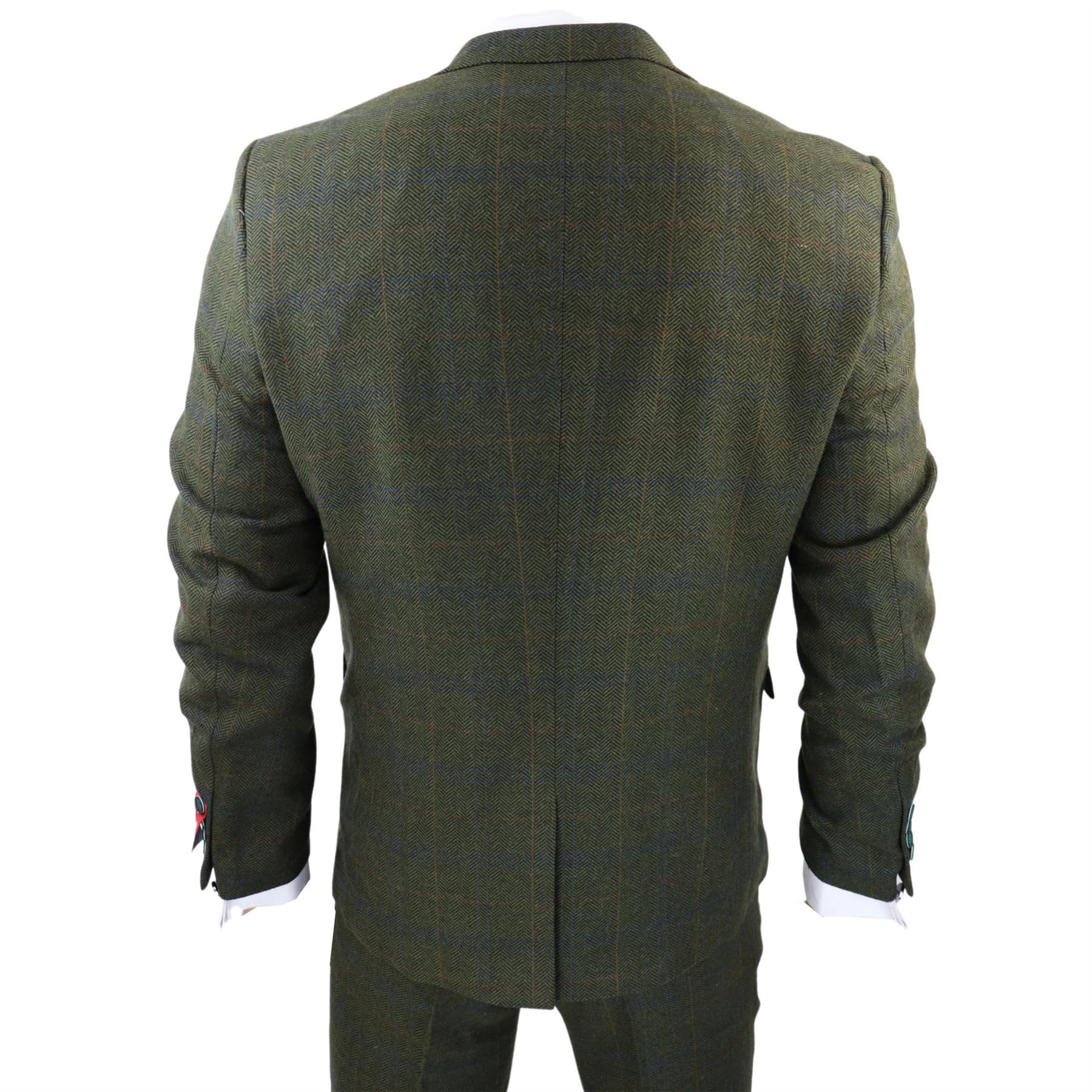 Costume Homme 3 Pièces en Tweed de Laine Mélangée à Carreaux Style Années 20 pour Un Look Habillé Festif | Vert Olive