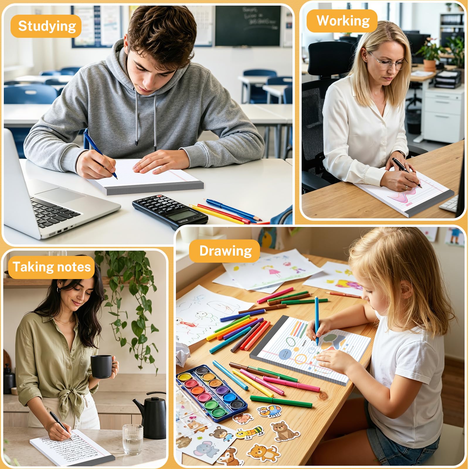 Confezione da 2 blocchi per appunti bianchi da 21 x 28 cm, a righe con retro rigido, micro perforati per ufficio, scuola e casa, 50 fogli per blocco, ideali per studenti, insegnanti e professionisti