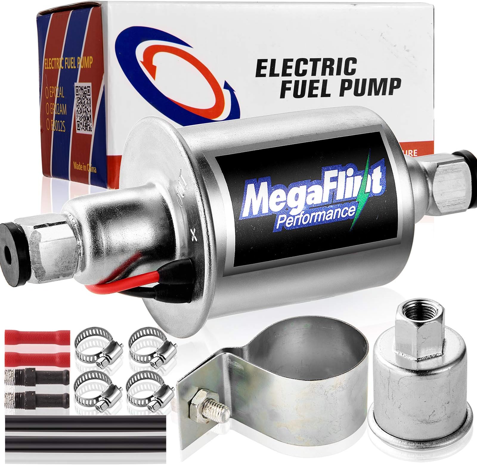 Megaflint E8012S Universal Electric Fuel Pump Low Pressure 5-9 PSI 12V w/Installation Kit