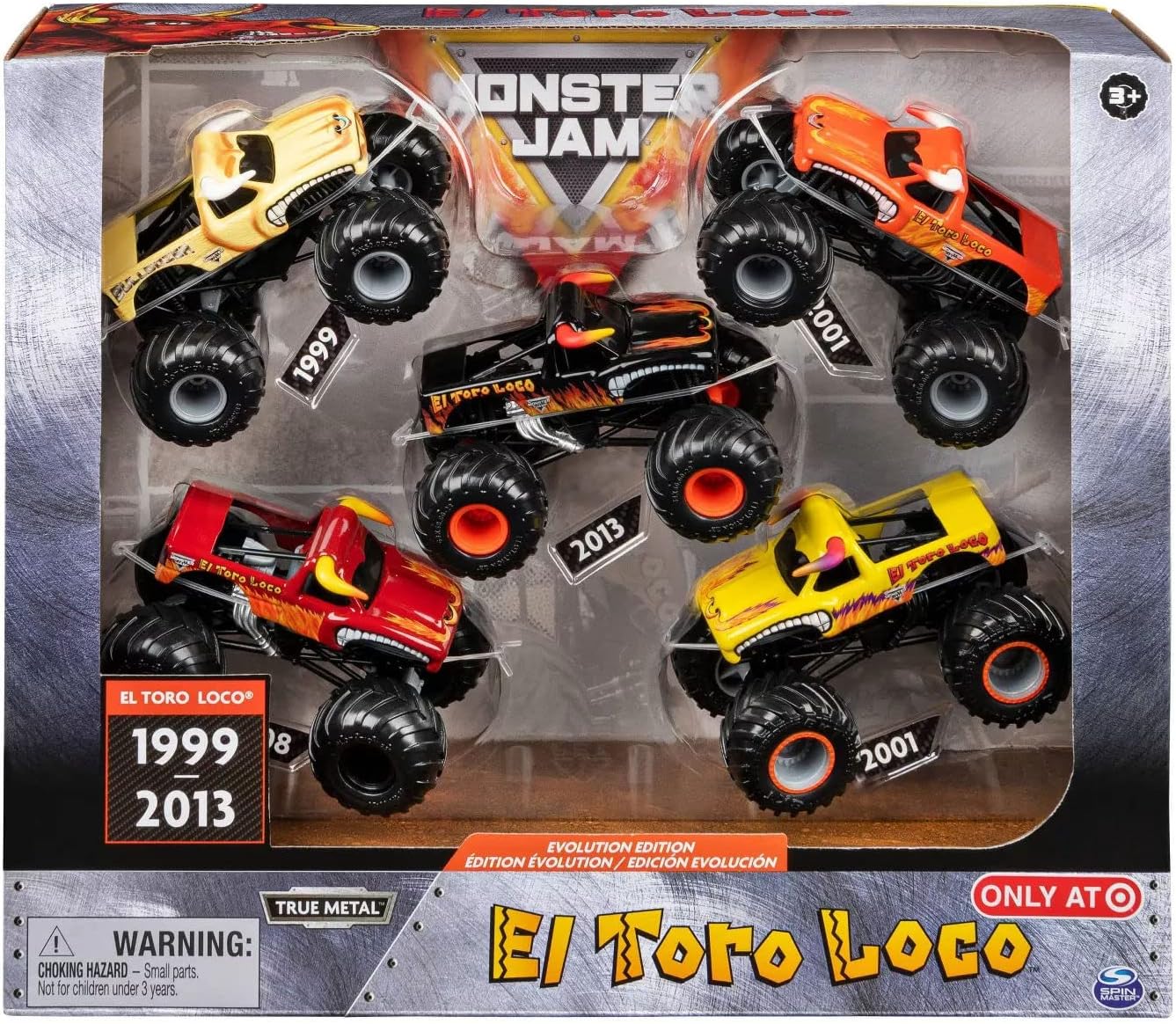 Monster Jam, Evolution Edition El Toro Loco, 5 Exclusive Die-Cast Monster Trucks For Kids Ages 3 & Up, Orange