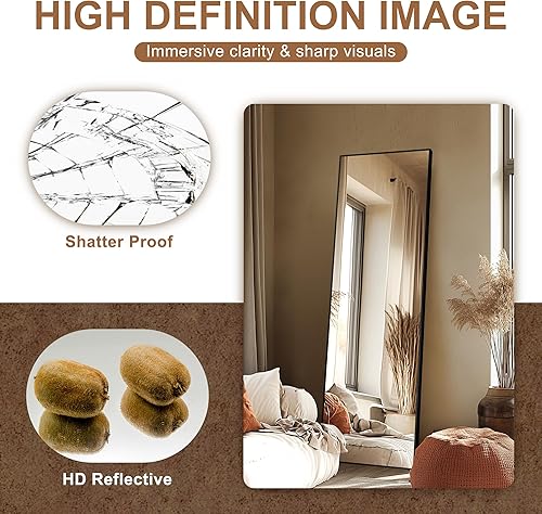 Miniatura 4 de Delma Espejo de pie de longitud completa, espejo grande con marco de aluminio para dormitorio, baño, sala de estar, montaje en pared o diseño