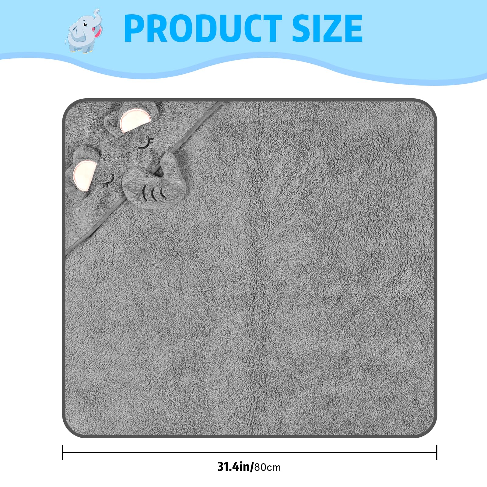 3PCS Capa de Baño con Capucha para Bebé, Toalla con Capucha para Bebé,80 x 80cm Fibra Orgánica de Bambú, Extra Suave Absorbente, Transpirable Toalla de Bebé para Niños, Nacimiento 0-3 Años