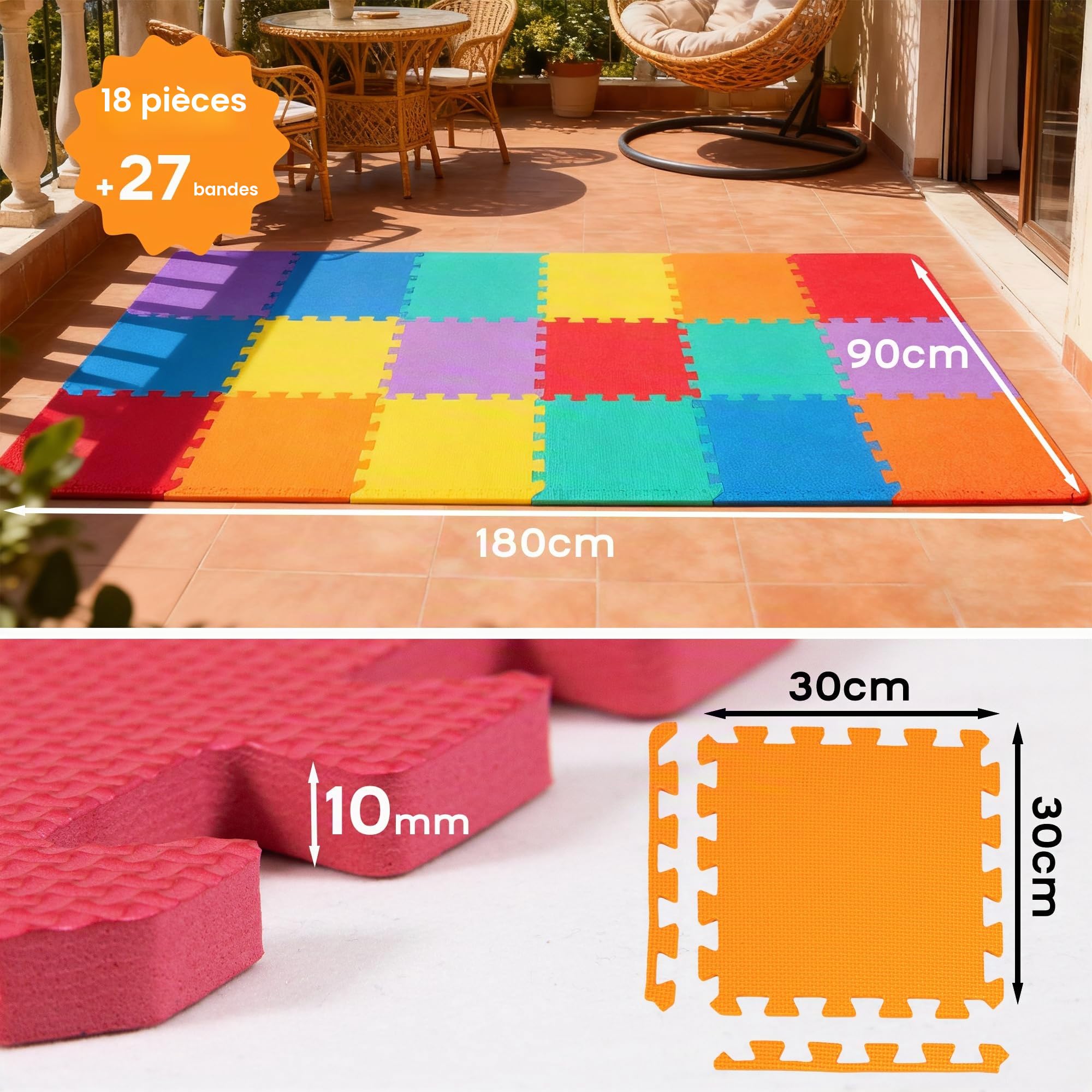 1 'x 1' (30cm x 30cm) Tapis de Sol imbriqués | Tapis en Mousse Douce | Tapis de Jeu | Tapis de Gymnastique (12/18 Pièces）