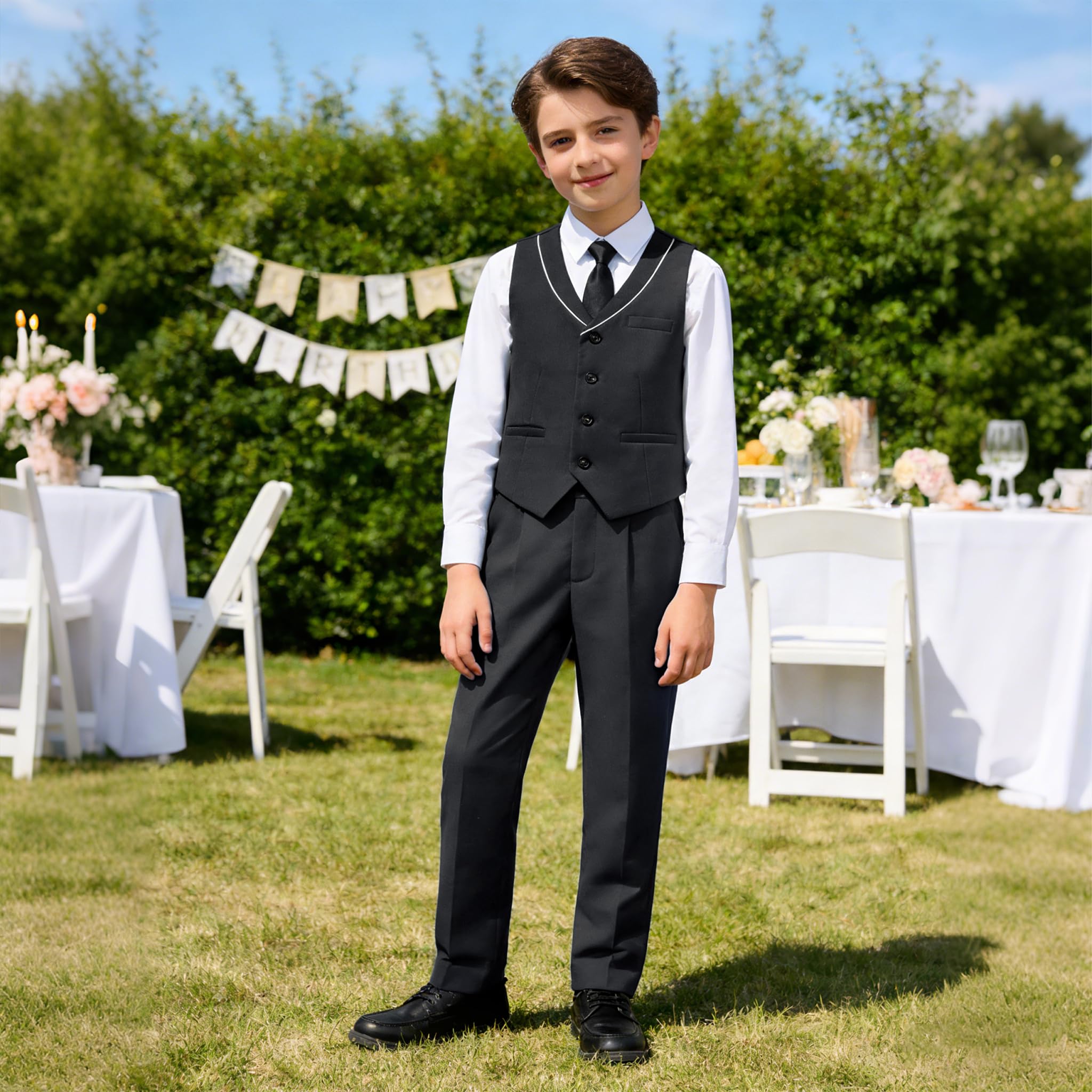 LOLANTA Hochzeit Anzug für Jungen, Kinder Weste & Hose mit Hemd & Fliege Anzug Set, Festliches Outfit für Taufanzug Geburtstag & Kommunion