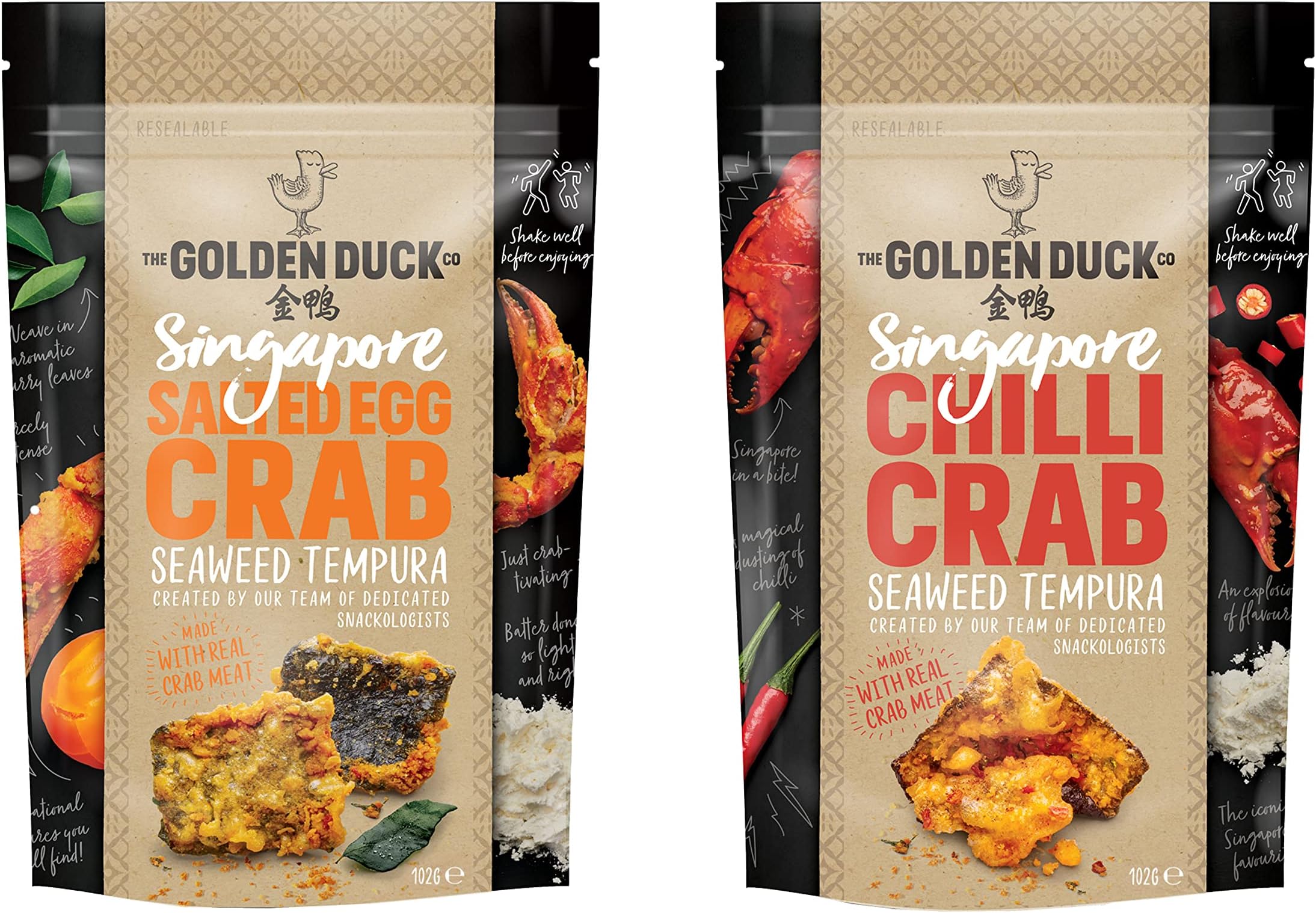 Gourmet Singapore Chili Crab Seaweed Tempura and Salted Egg Crab Seaweed Tempura (Pack of 2)