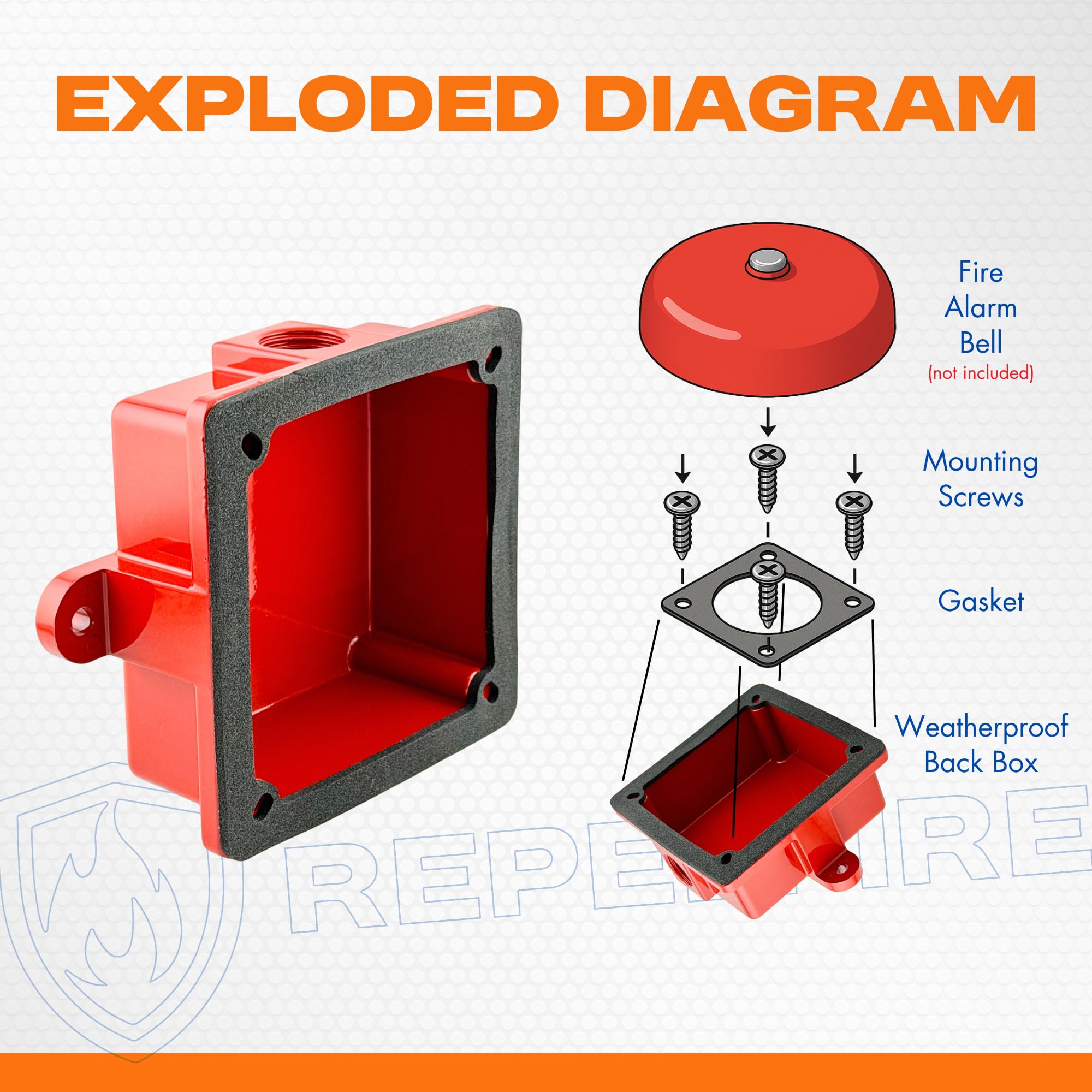 Campanello di allarme resistente alle intemperie, universale, adatto per la maggior parte delle campane antincendio da 15-25,4 cm, compatibile con Potter BBK-1, sensore di sistema WBB/ABBB, Edwards