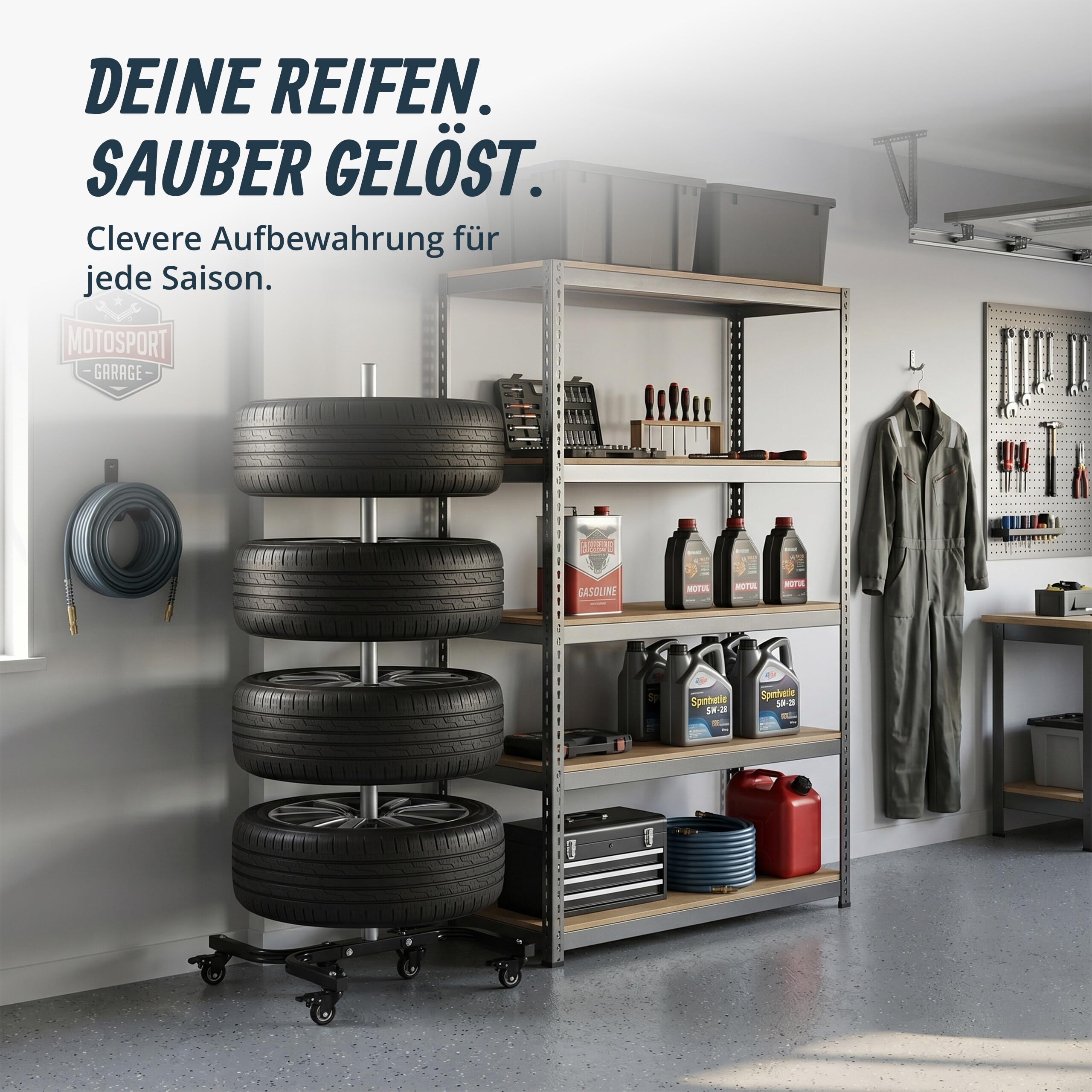 Relaxdays Reifenständer mit Rollen, für 4 Reifen mit Felgen, Reifenlager bis 150 kg, HBT: 130x50x50 cm, Stahl, schwarz
