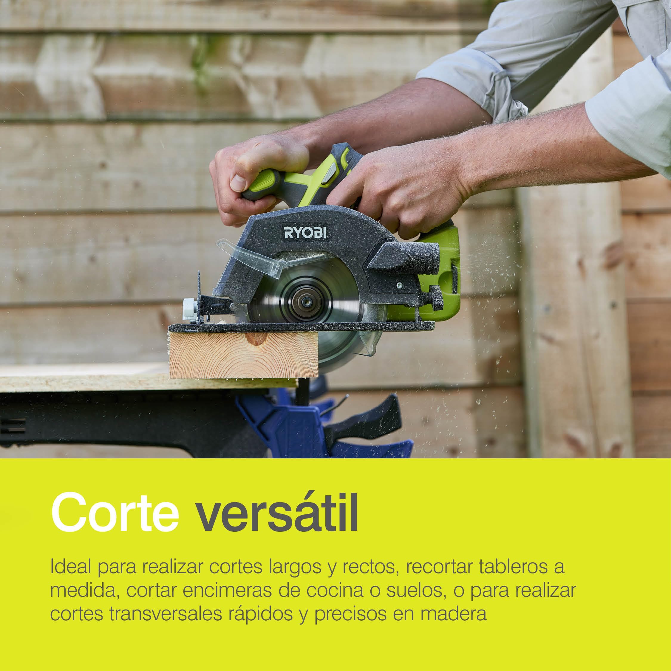 RYOBI - Sierra Circular 18V ONE+ Hoja Ø 150 mm - para Cualquier Corte Recto y en Bisel, Canto de Tablas, Vigas, Tablones en Ebanistería, Carpintería y Trabajos en Madera - R18CSP-0