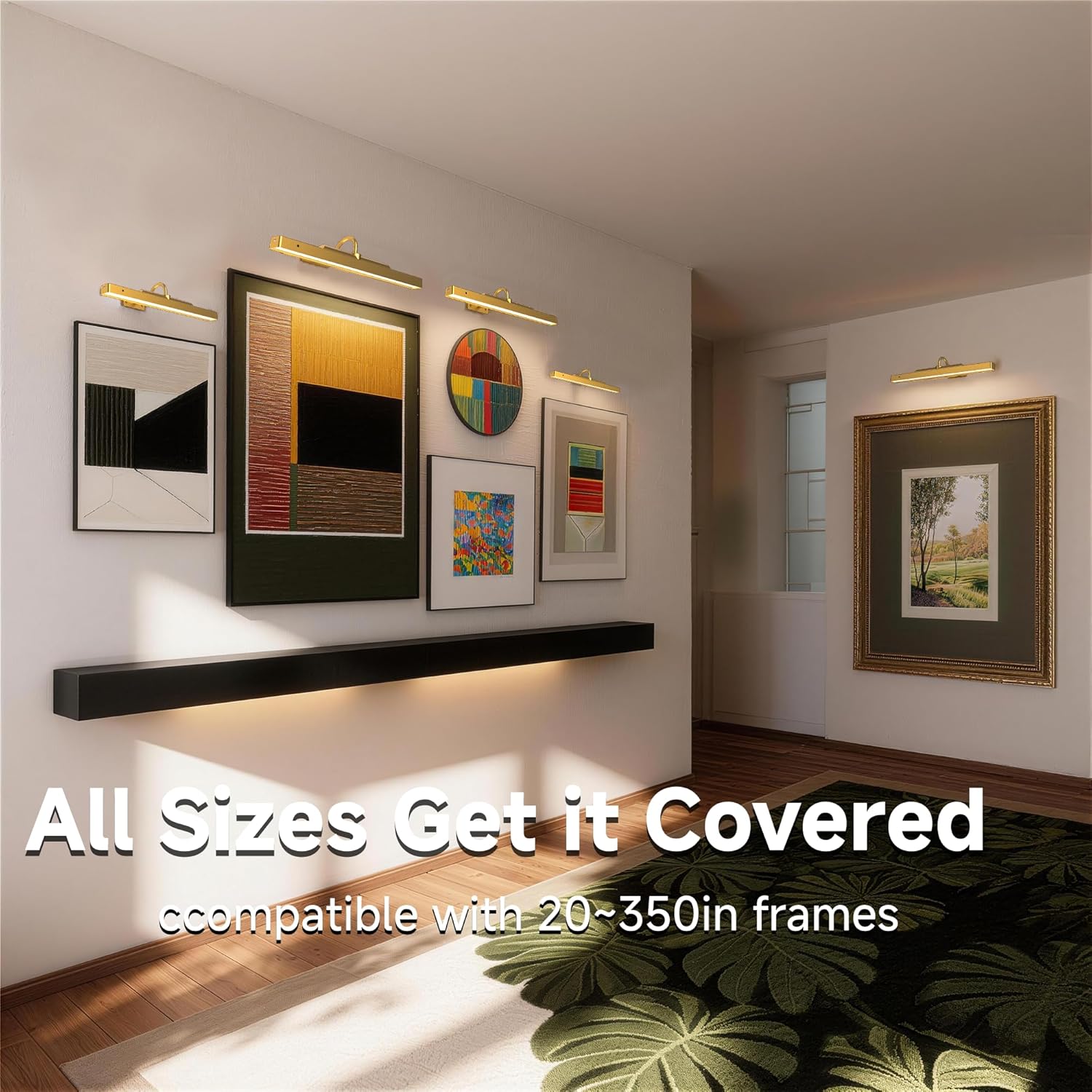 4 Pack Brass Picture Lights for Wall Art, 5000mAh Cordless Gallery Lighting Battery Operated Rechargeable, 3 Color Temps with Remote Control Wall Light for Picture Frame Artworking Portrait