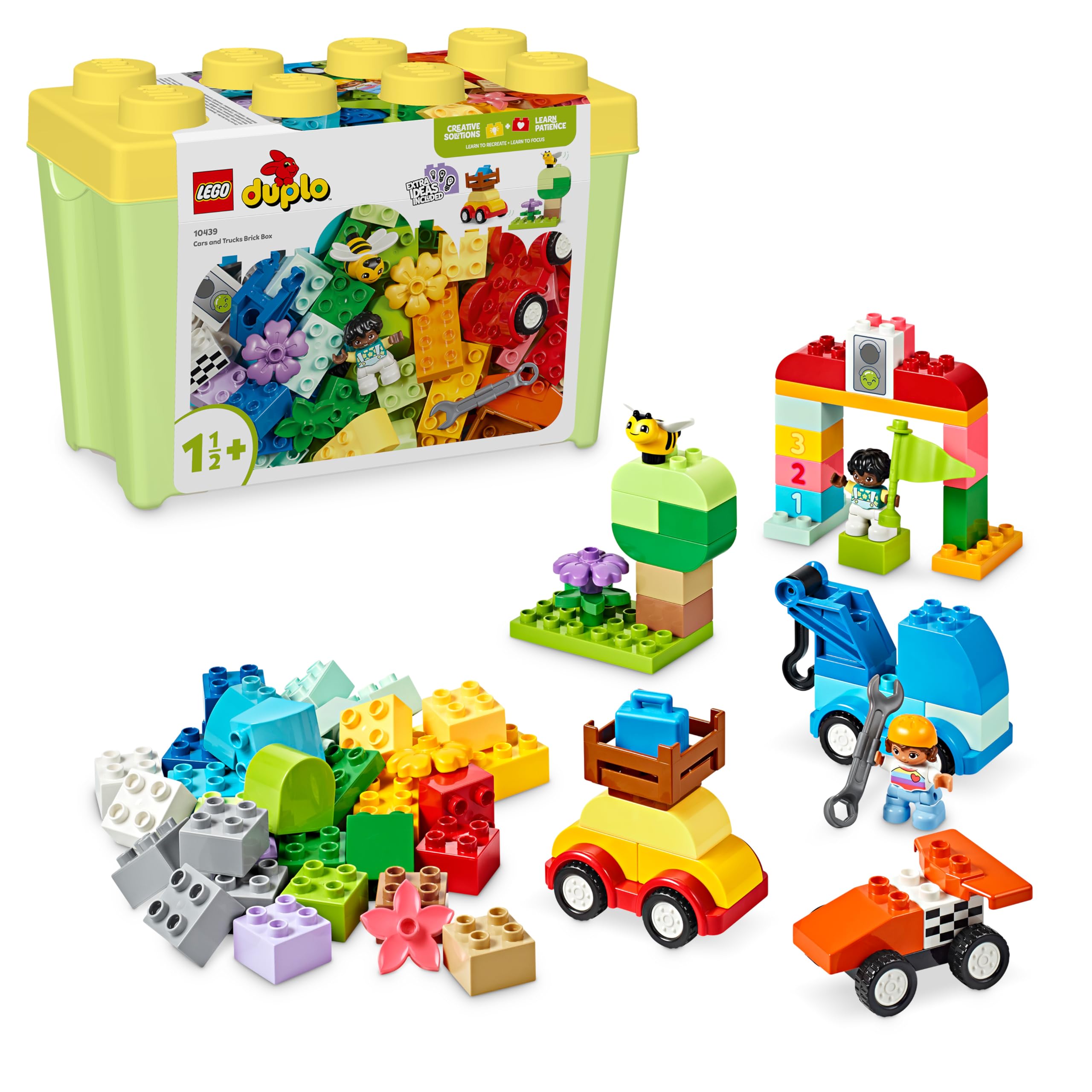 LEGO DUPLO Pudełko w kształcie klocka z autami i ciężarówkami, Kreatywna Zabawka dla Dziecka od 18 Miesięcy, Zestaw Edukacyjny dla Chłopca, Dziewczynki, Prezent dla Malucha i Przedszkolaka, 10439