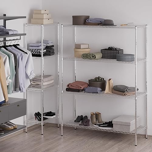 Miniatura 301 de Kit de estantería de alambre cromado de 4 niveles de 24 pulgadas de profundidad x 24 pulgadas de ancho x 64 pulgadas de alto Unidad de estante