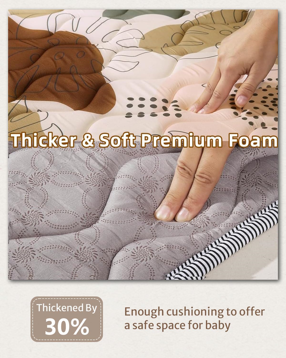 Tapis d'éveil Bébé 127x127cm Antidérapant Lavable en Machine Pliable Style Bohème