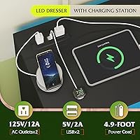 Vista 8 de WLIVE Cómoda LED negra para dormitorio, cómoda alta de madera con 4 cajones y estante abierto, cómoda con toma de corriente para sala de estar