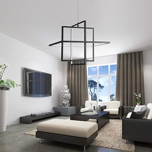 Miniatura 6 de SUNMOO Candelabro LED moderno colgante cuadrado contemporáneo lámpara colgante luz regulable para sala de estar, comedor, dormitorio, cocina,