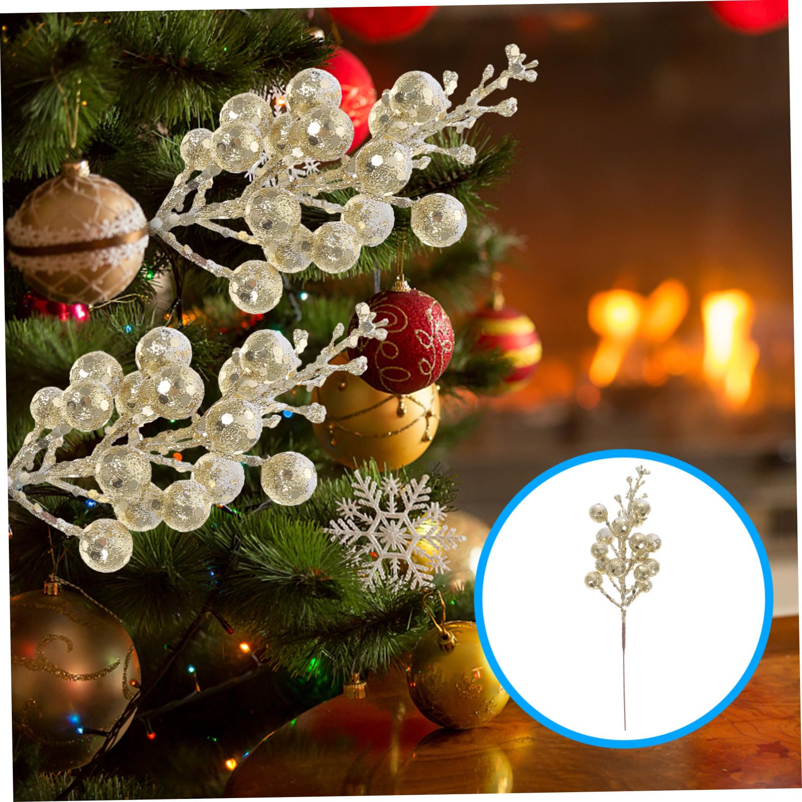10pezzi Steli di Bacche Glitterate Artificiali per Decorazioni Natalizie Bacche Finte per Ghirlande di Natale Rami per Alberi di Natale