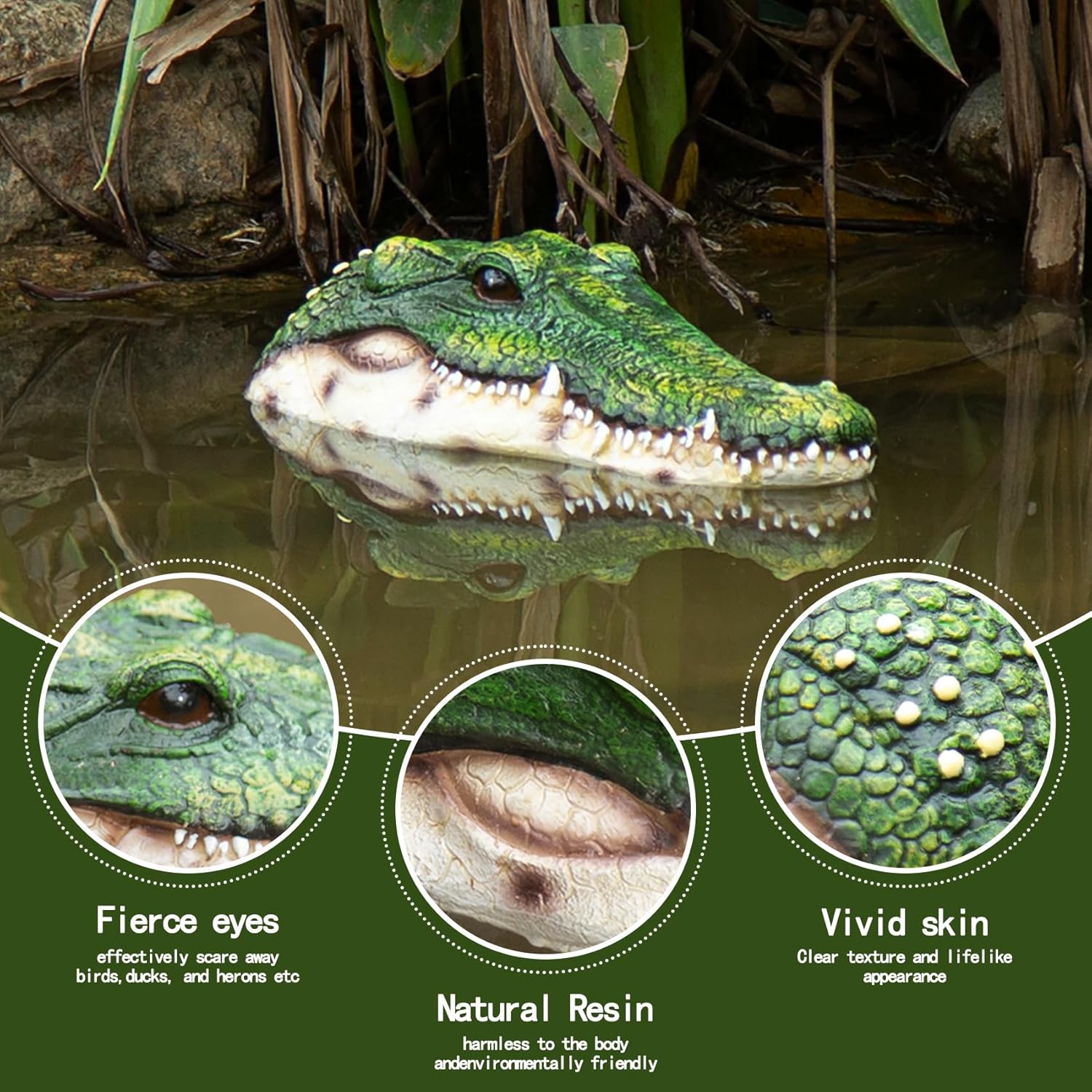 Realistic Floating Alligator Head Decoy for Ponds & Pools - Premium Quality Crocodile Decor, Duck Deterrent, Garden & Yard Animal Protector, Lifelike Predator Replica