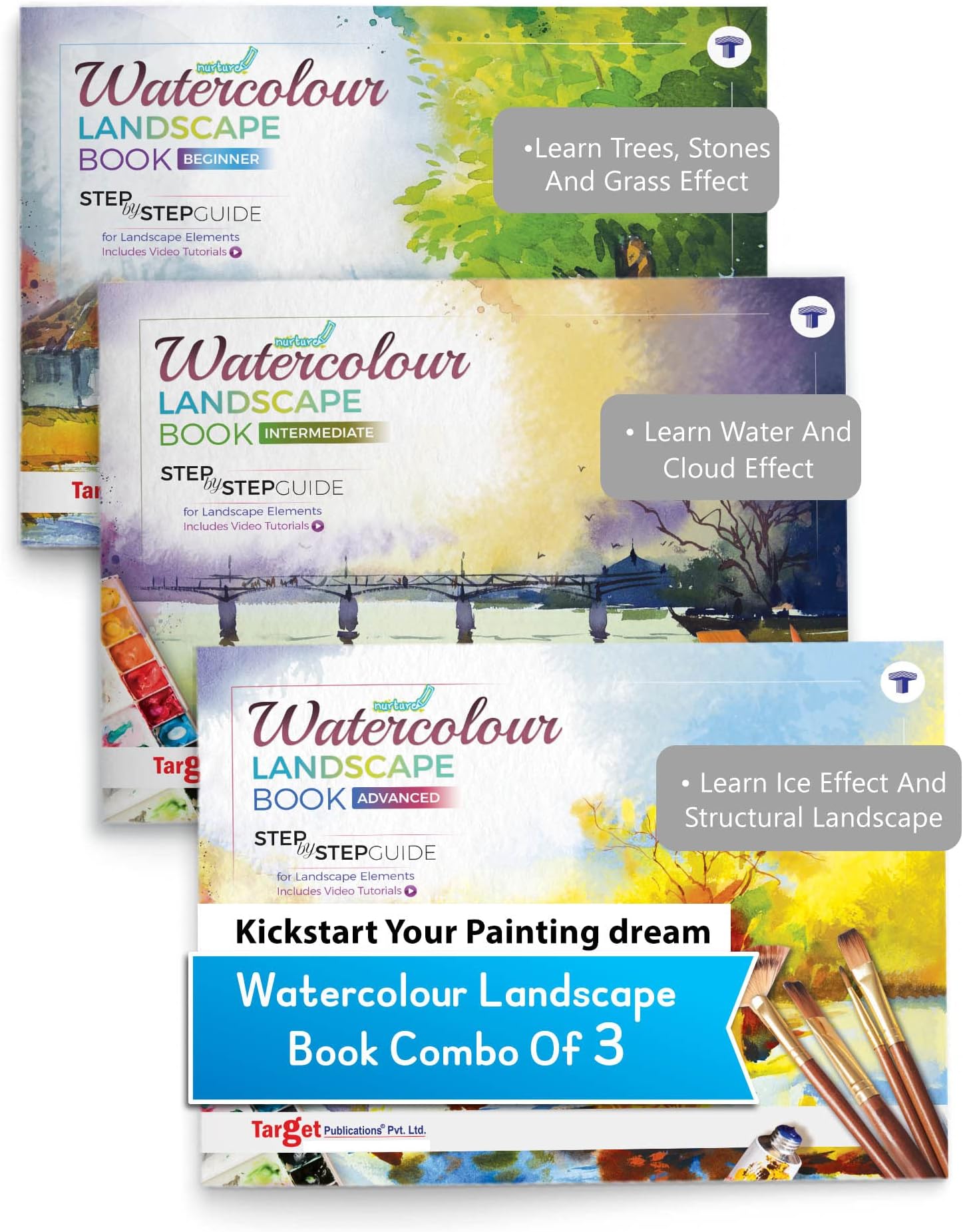 Watercolour Landscape Painting Book for Artists | Quality Watercolor Paper | Step by Step Guide | Set of 3 Landscape Drawing and Colouring Book