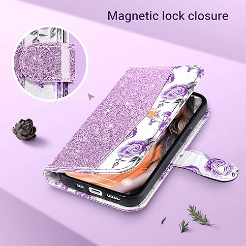 Miniatura 8 de ULAK Compatible con iPhone 14 Estuche tipo cartera para mujeres, cubierta tipo cartera de PU de primera calidad con soporte para tarjetas, estuche