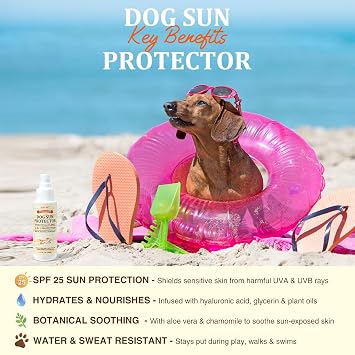 Dog Sun Protection Spray Lightweight, Oil-Based UV Shield for Sensitive Skin | Soothing & Moisturizing Formula with Aloe, Calendula and Oat Essential for Short & Light-Colored Coats