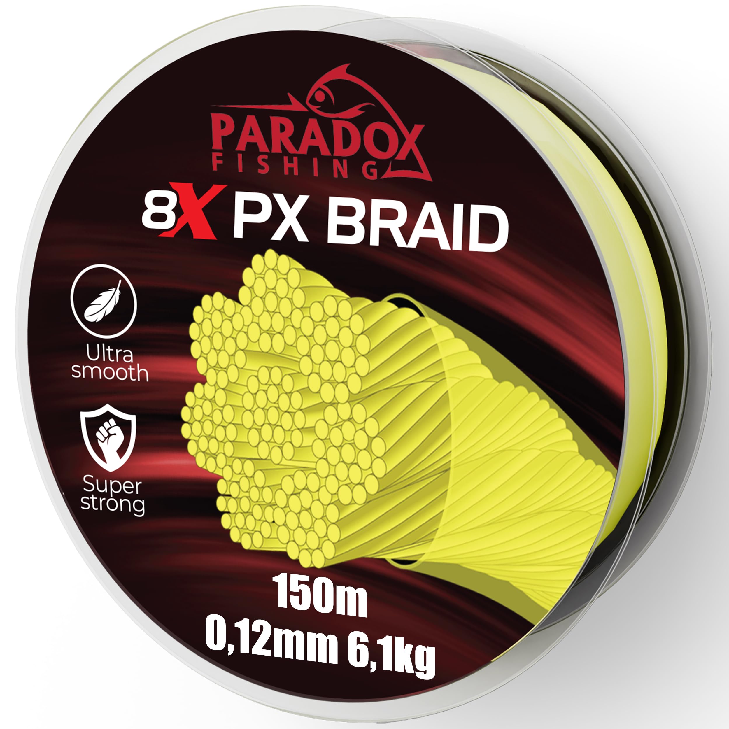 Paradox Fishing 8 x PX Braided Fishing Line 0.10 mm - 0.28 mm - Braided Fishing Line - Tight Braided - Perfect for Spin Fishing for Perch, Pike or Zander