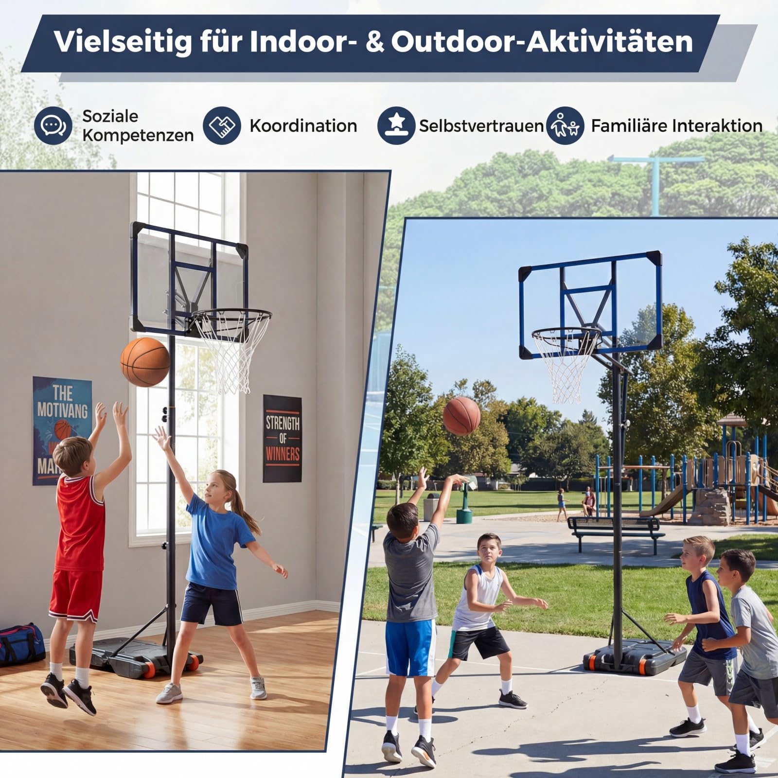 COSTWAY Basketballkorb Outdoor höhenverstellbar 155-210cm/170-230cm Mobile Basketballanlage mit Rollen