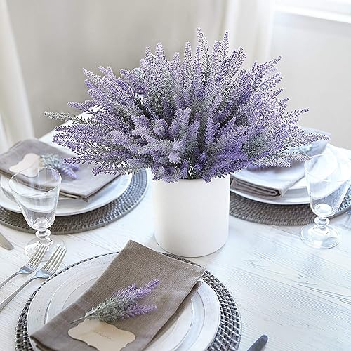 Miniatura 10 de 8 paquetes de flores artificiales de lavanda, ramo de lavanda artificial, flores de plástico flocadas de plástico, ramo de bridas de boda, para