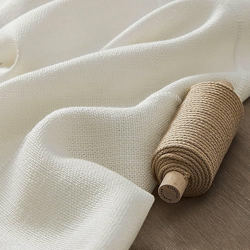 Miniatura 6 de ZeeMart Mantel de cuadros bohemio con borlas (blanco hueso, 52 x 52 pulgadas), mantel de lino pesado bordado a cuadros, mantel de granja, mantel