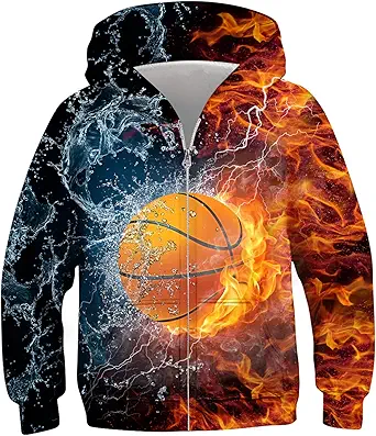 Idgreatim 6-14T Boys Zip Up Hoodies Kids 3D Graphic Hoody Sweatshirt Zipper Pullover with Pockets
