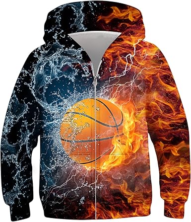 Idgreatim 6-14T Boys Zip Up Hoodies Kids 3D Graphic Hoody Sweatshirt Zipper Pullover with Pockets