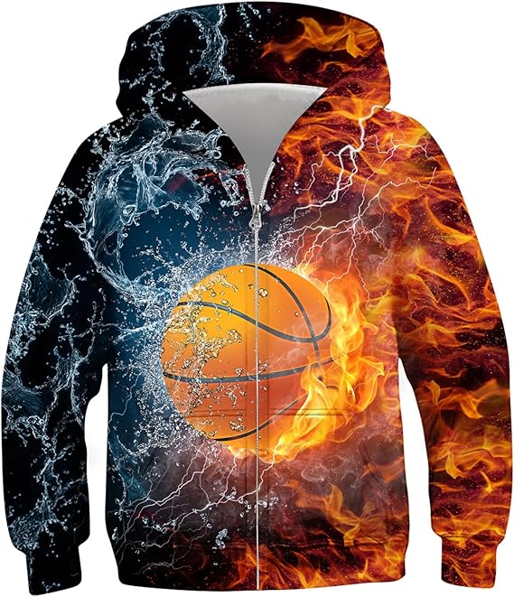 Idgreatim 6-14T Boys Zip Up Hoodies Kids 3D Graphic Hoody Sweatshirt Zipper Pullover with Pockets
