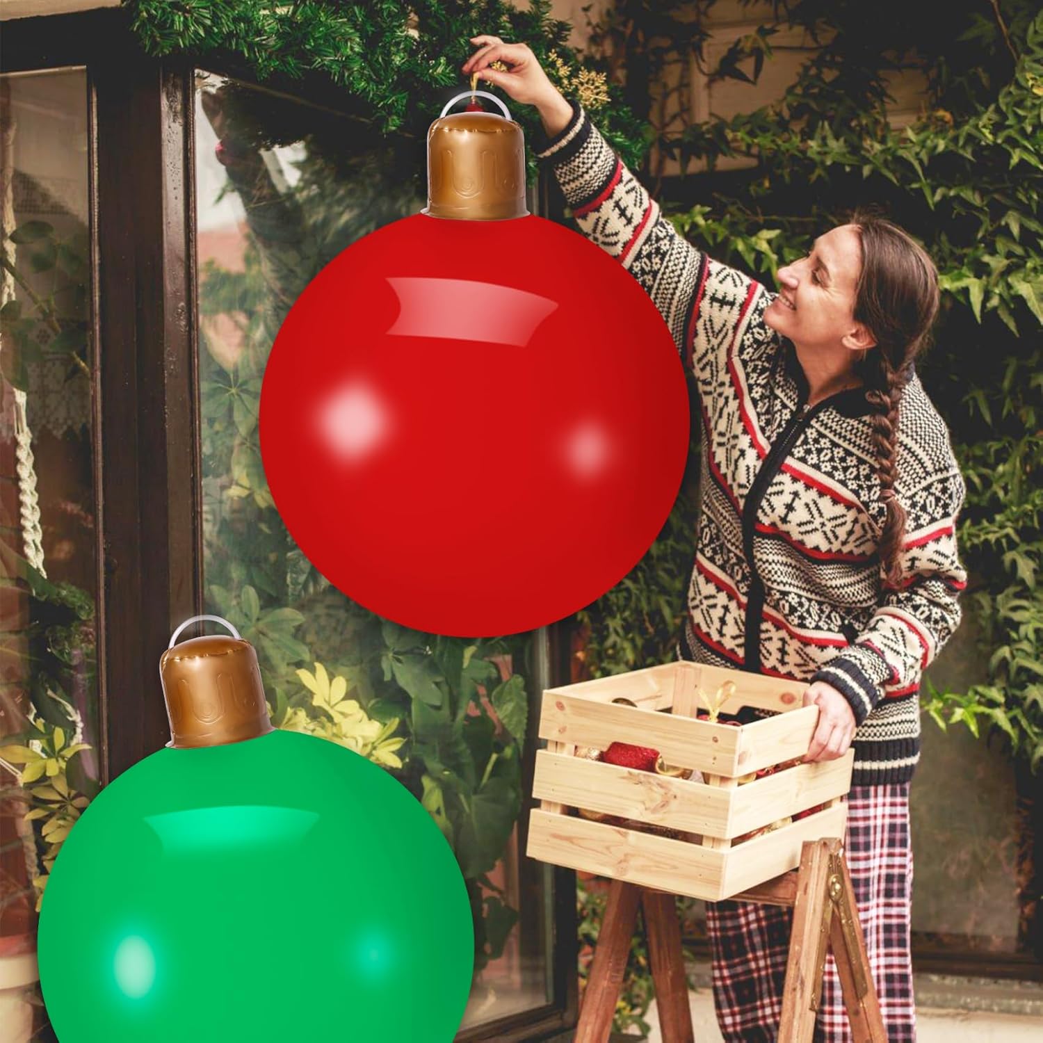 3PCS Christmas Inflatable Decorated Ball 18in Yard Inflatable Christmas Balls Giant Xmas Tree Ornaments PVC Blow up Yard Decorations for Outside Holiday Yard Lawn Porch Decor (Red White Green) - Image 6