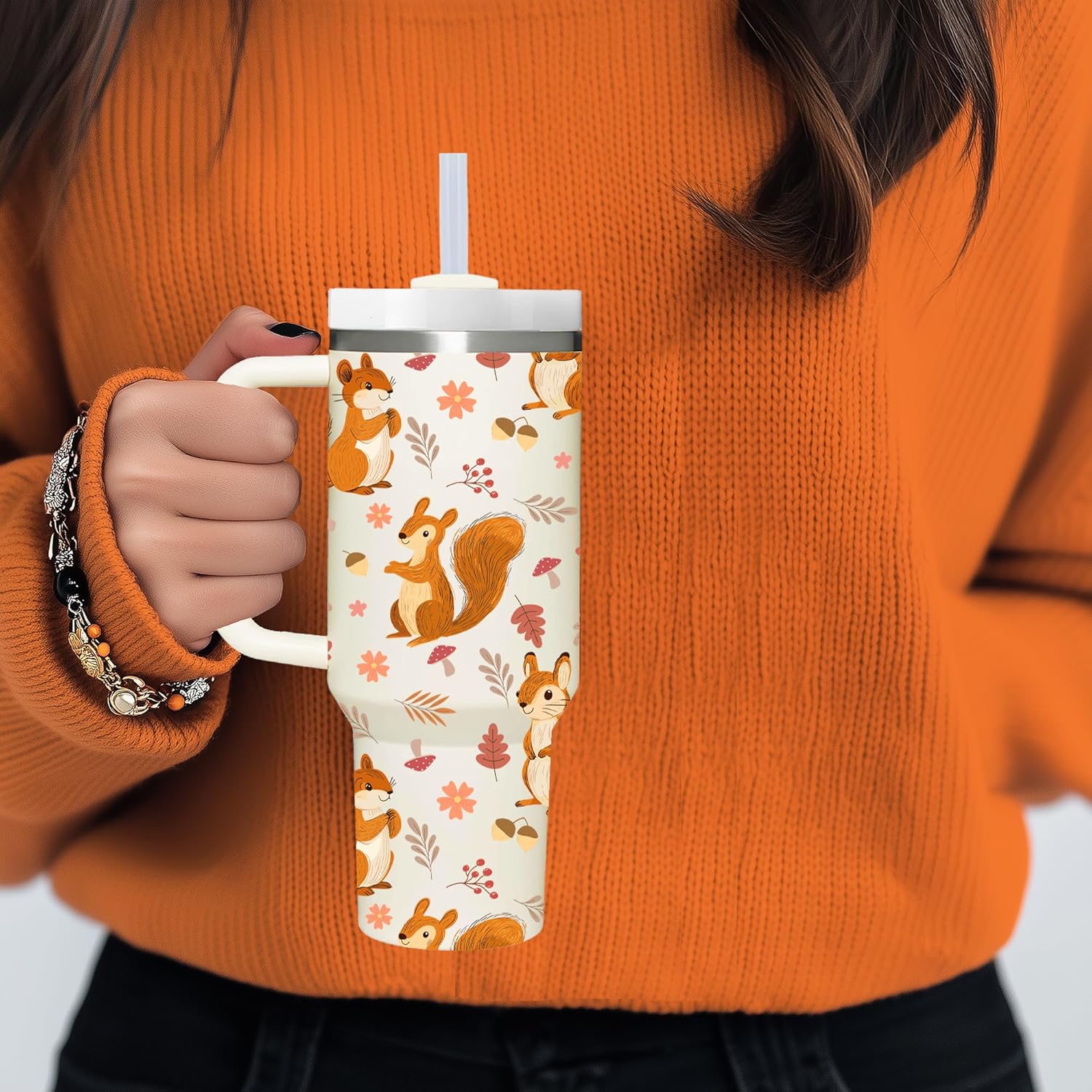 Squirrel Gifts.40oz Squirrel Tumbler with Handle.Squirrel Lover Cup Gift.Birthday Christmas Squirrel Tumblers Gift for Women Men. - Image 3