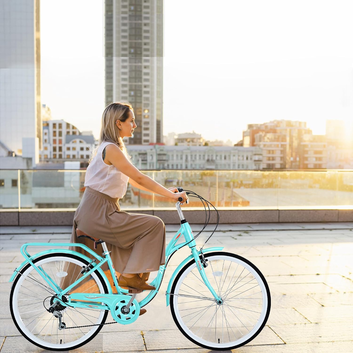 ZUKKA Beach Cruiser Bike for Women 24/26 Inch Ladies Bike 7 Speed Complete Cruiser Bikes with Dual V-Brake and Adjustable Seat, Adult City Bike for Women, Men, Multiple Colors