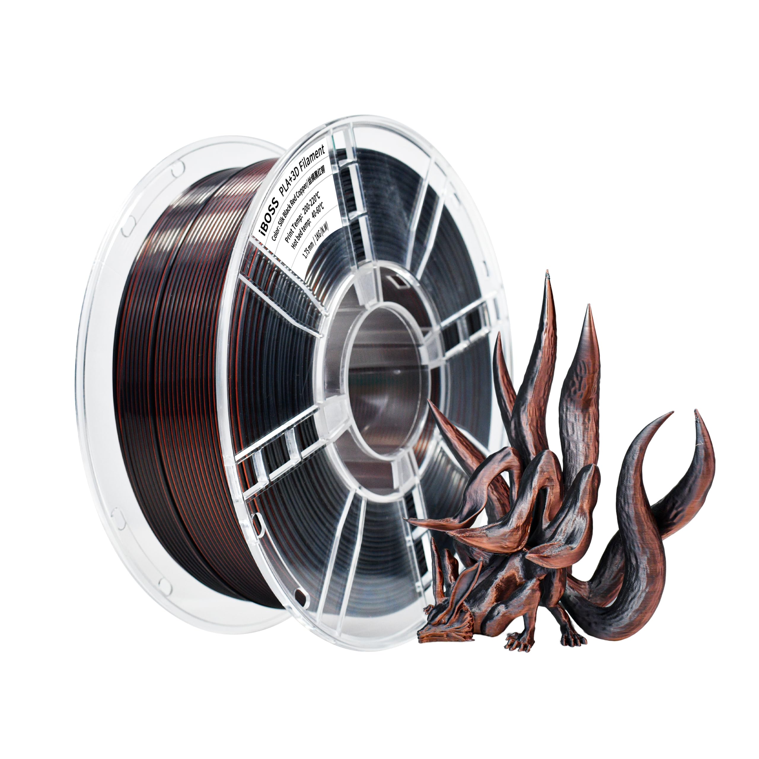 iBOSS PLA+Filament 1,75 mm, Seide dreifarbiges Filament 3D-Druckermaterial 1KG Hochgeschwindigkeitsblasenfreie Seide schwarz rot Kupfer