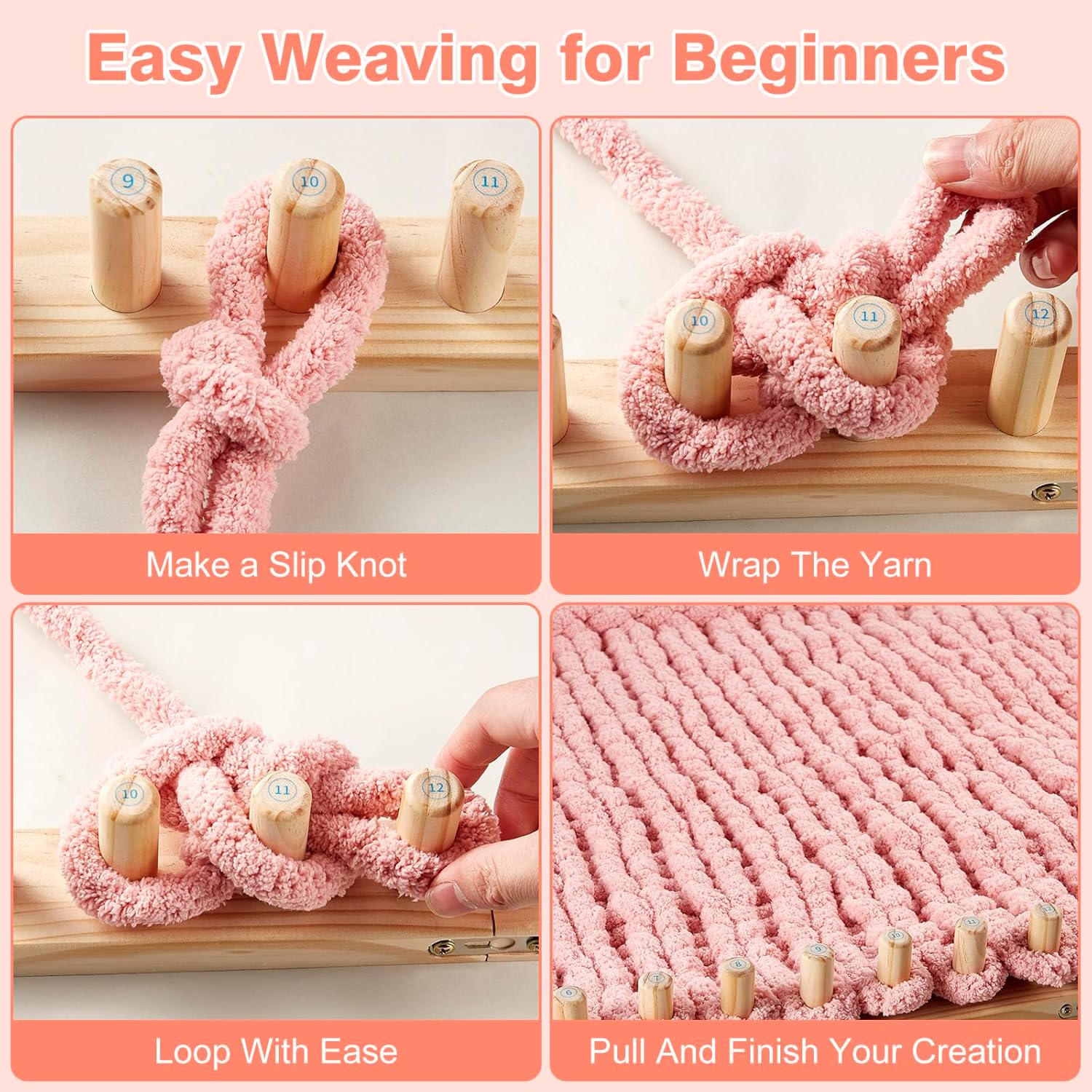 Chunky Yarn Loom for Blankets - Adujstable Wooden Weaving Loom for Adults, Extra Large Knitting Loom for DIY Throw Blankets