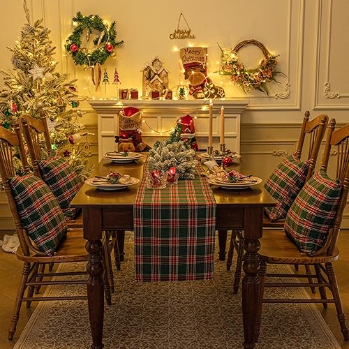 Miniatura 6 de Softalker Christmas Checkered Tartan Table Runner - Green Buffalo Plaid Xmas Stain Resistant Washable Table Decoration for DiningPartiesHoliday