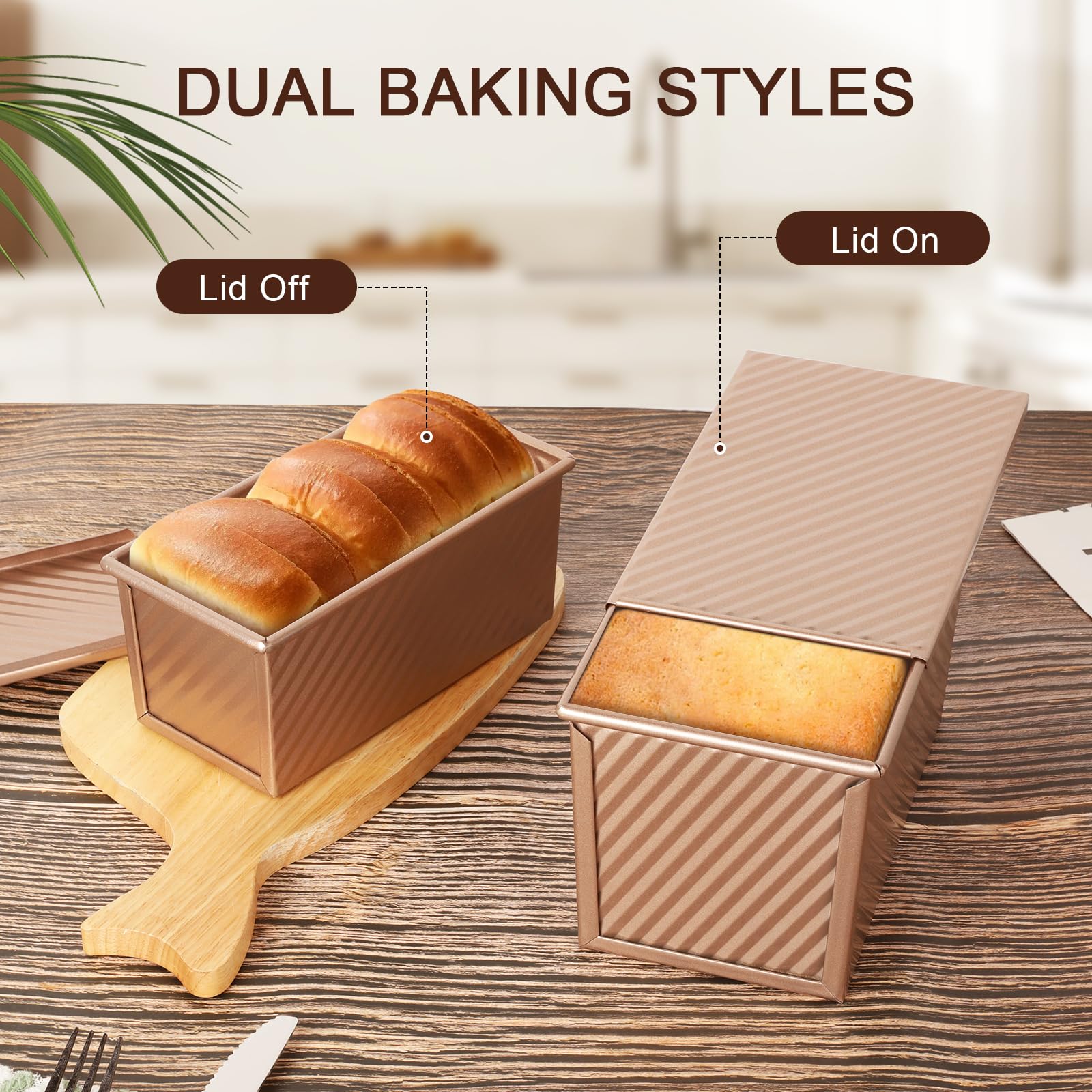 VINATO 2 Pièces Moule Pain de Mie, Moule Pain de Mie avec Couvercle, 21 x 12 x 11,7cm + 19 x 9,5 x 8cm, Rectangulaire Moule a Brioche pour Faire des Baguettes et des Brownies à Sandwich