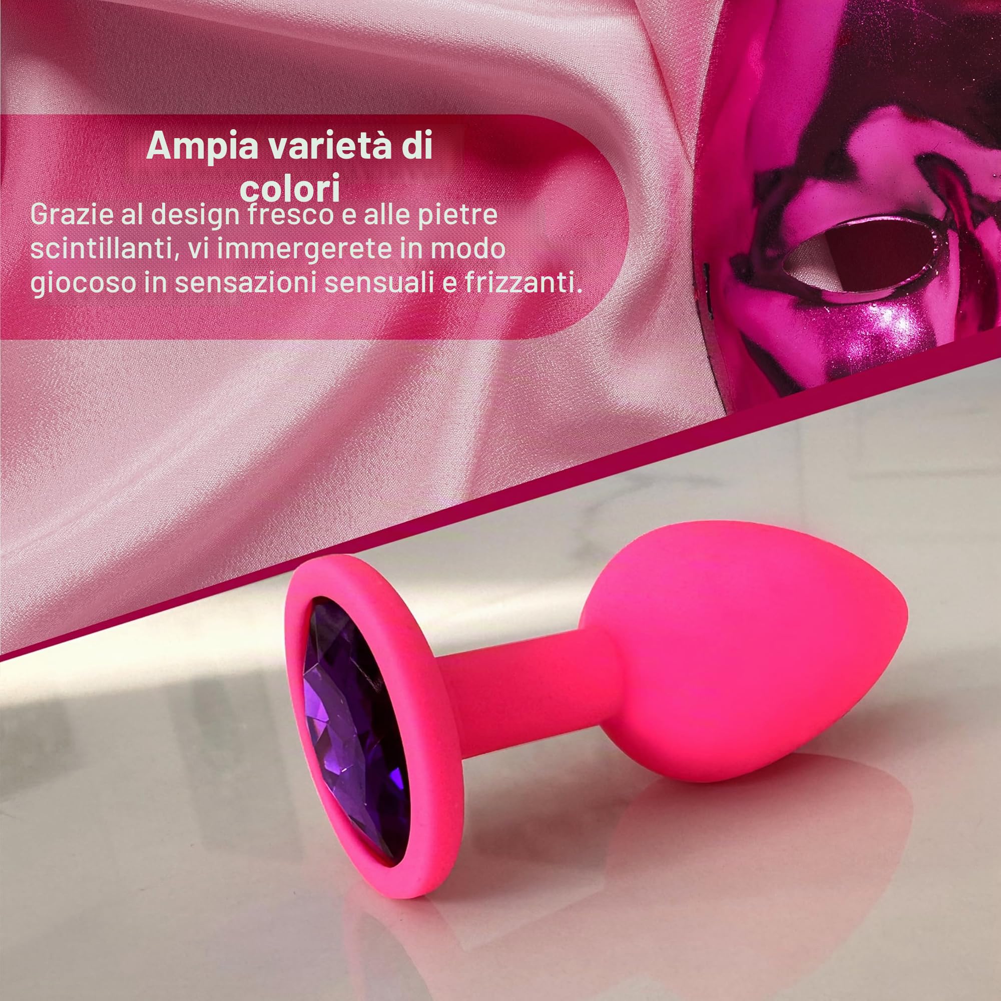 3x Butt Plug Anale Silicone Spina Anale Set Ø 30 mm, Ø 35 mm, Ø 45 mm, da Donna o Uomo, S + M + L Rosa + Porpora + Nero