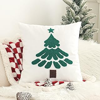 Jonhier Modern Christmas Tree Embroidered Velvet Throw Pillow Cover, Sof...