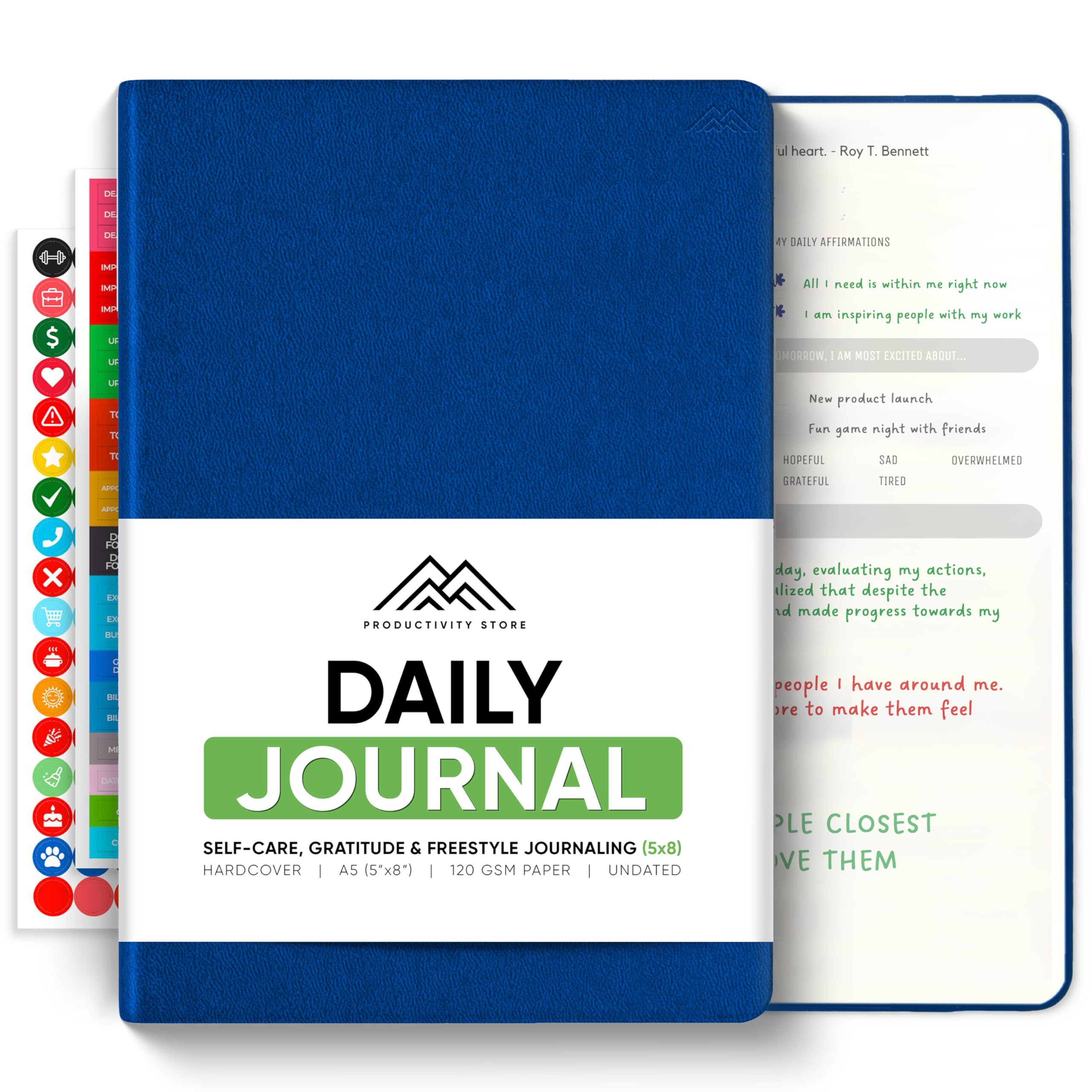 Journal For Men & Women - Gratitude Journal, Mental Health & Self Care Journal For Women & Men - A5 - Blue - Productivity Store