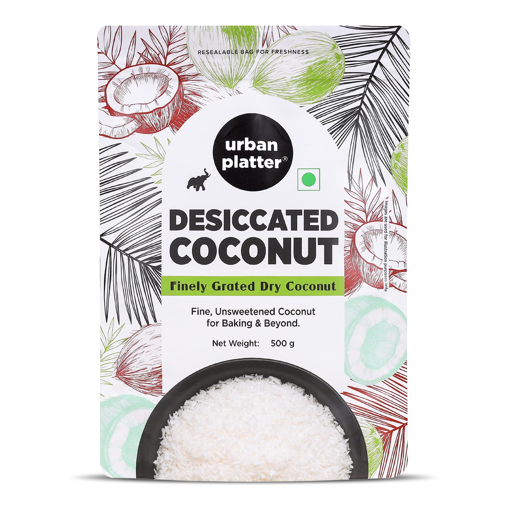 Desiccated Coconut, 500g (Unsweetened and Finely Grated, Ideal for Baking & Confectionery)