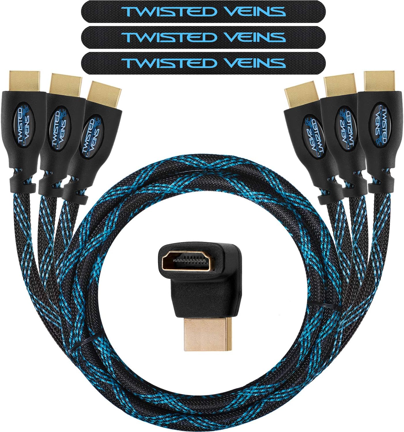 Twisted VeinsHDMI Cable 6 ft, 3-Pack, Premium HDMI Cord Type High Speed with Ethernet, Supports HDMI 2.0b 4K 60hz HDR on All Tested Devices Except Apple TV 4K Where it Only Supports 4K 30hz