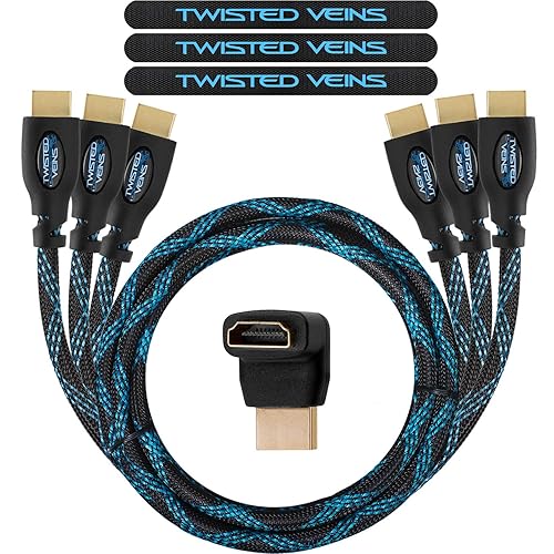 Twisted Veins HDMI Cable 6 ft, 3-Pack, Premium HDMI Braided Cord Type High Speed with Ethernet, Supports HDMI 2.0b 4K 60hz HDR and ARC - 3ACHB6