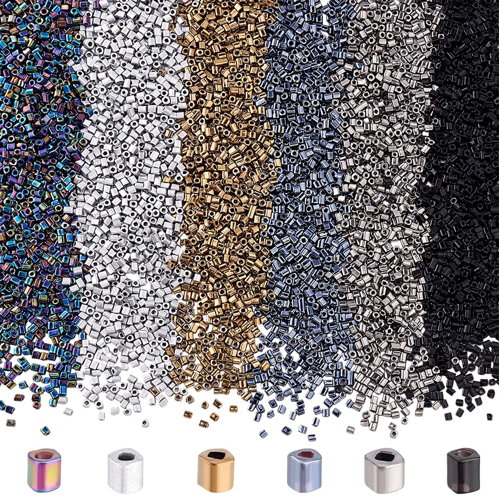 5500pcs 6 Colours Square Seed Beads Glass Waist Beads Punk Style Square Bead Metallic Opaque Craft Bead Mini Spacers for Necklace Bracelet Jewellery Making