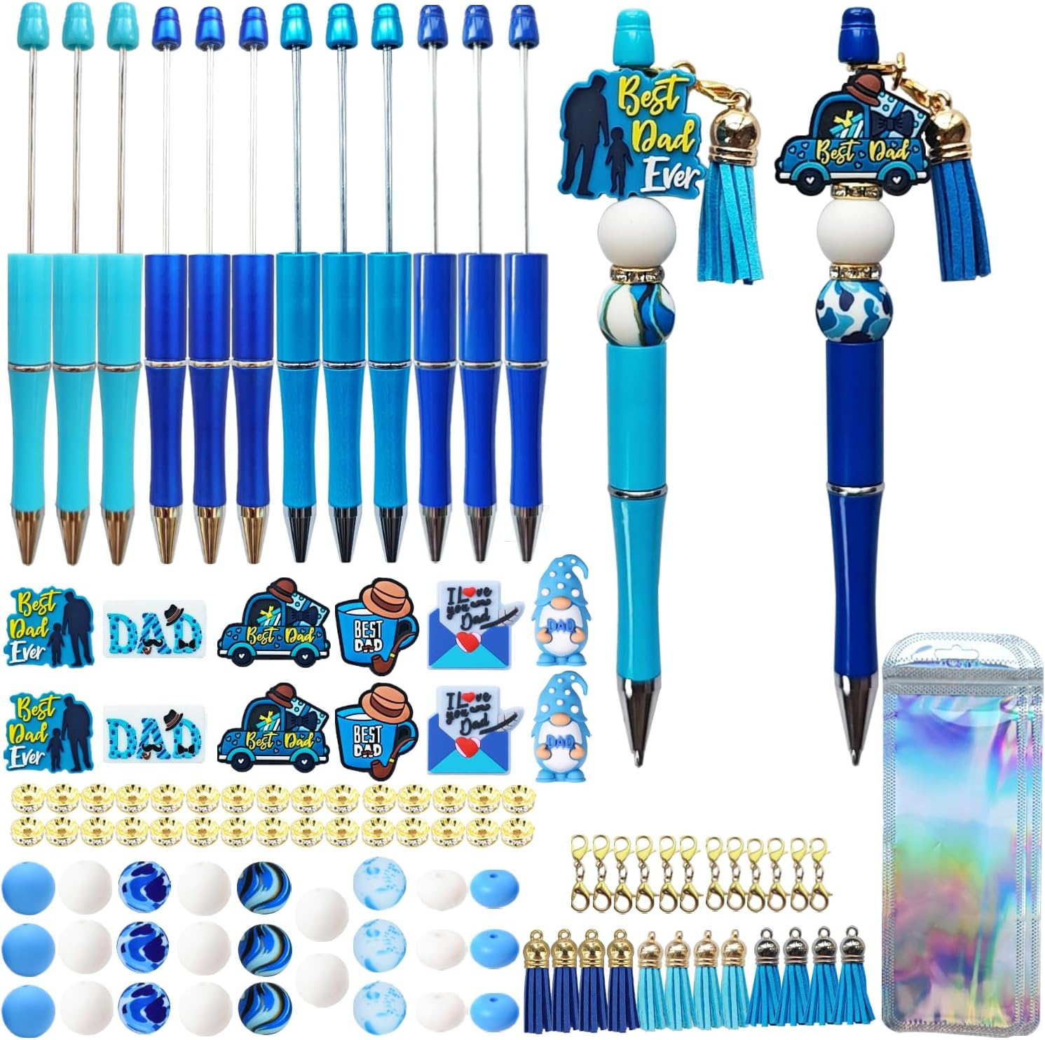 JNwhy DIY Beaded Ballpoint Pen Making Kit with Silicone Focal Beads Spacer Beads Assorted Spacer Packaging Bags Office School Present (Dad)