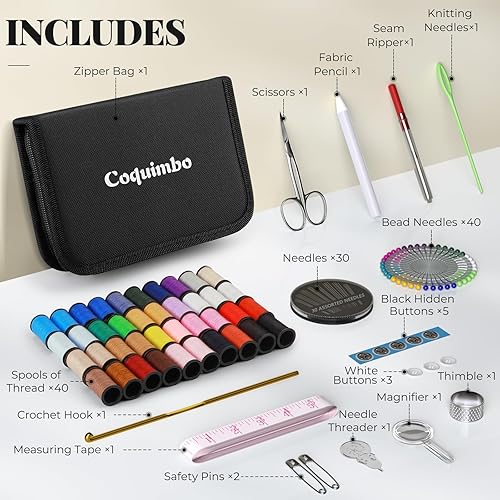 Miniatura 65 de Coquimbo Kit de costura de regalo de Navidad para mujeres, abuela, mamá, adultos, niños, principiantes, viajeros, emergencias, suministros de Negro