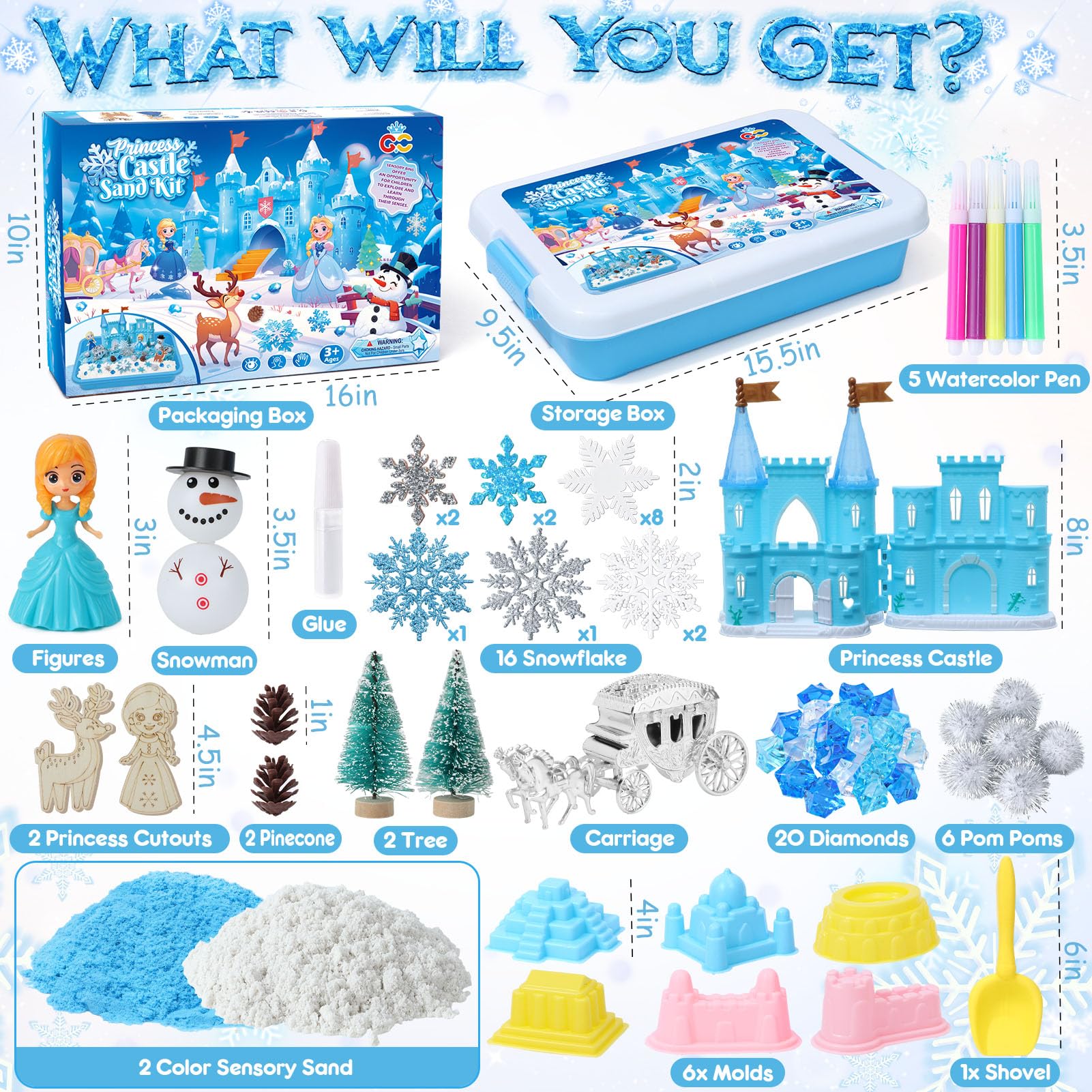 Vamei Sable Magique, Frozen Bac à Sable Magique avec 900g Coloré Sable, Chateau, Jouet Reine des Neiges, Jouets Sensoriels Jouets de Sable Cadeau Reine des Neiges pour Enfant Garçon Fille 3 4 5 6 Ans