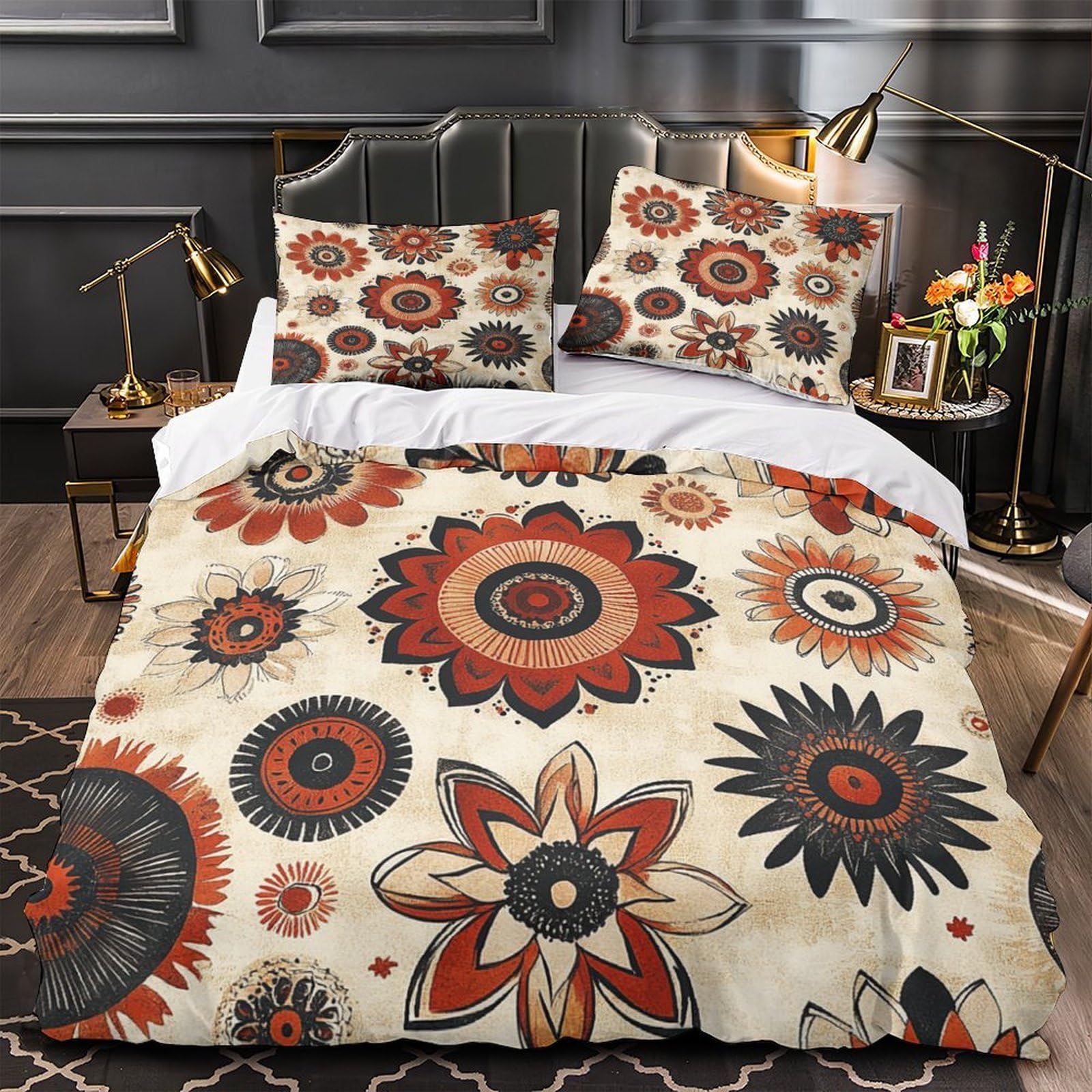 Housse de couette motif floral 3D 200x200 cm en microfibre